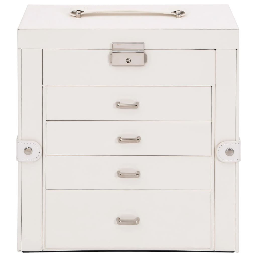 vidaXL Schmuckkästchen 5-Schichten mit Spiegel Abschließbar Weiß - Image 4