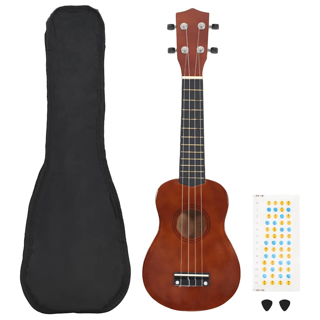 vidaXL Sopran Ukulele Set für Kinder mit Tasche Dunkles Holz 23"