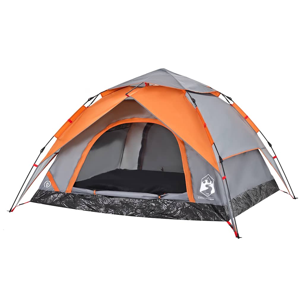 vidaXL Kuppel-Campingzelt 4 Personen Grau und Orange Quick Release - Image 4