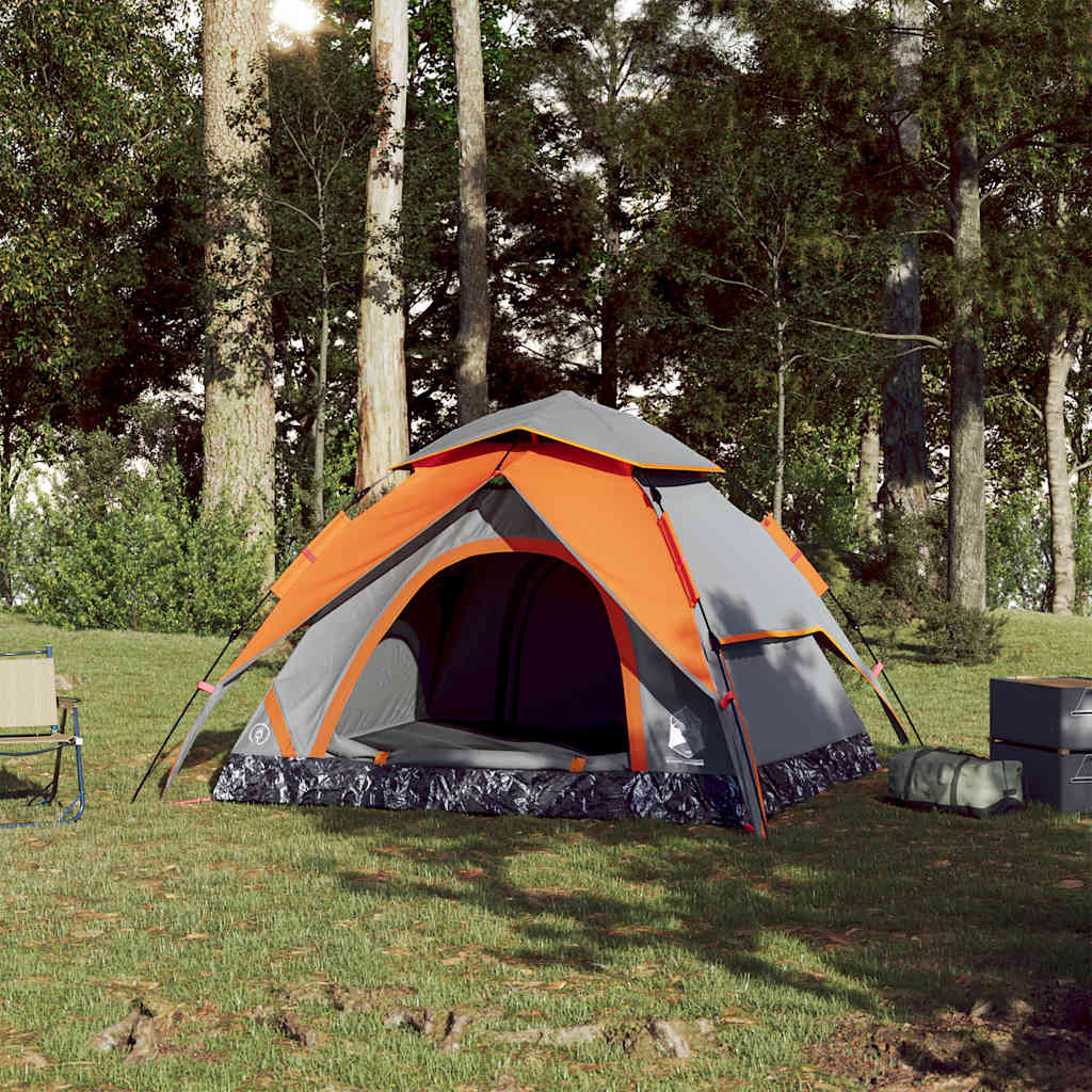 vidaXL Kuppel-Campingzelt 4 Personen Grau und Orange Quick Release - Image 3