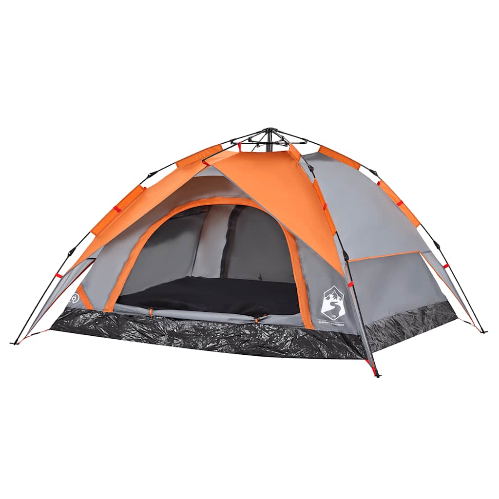 vidaXL Kuppel-Campingzelt 4 Personen Grau und Orange Quick Release - Image 5