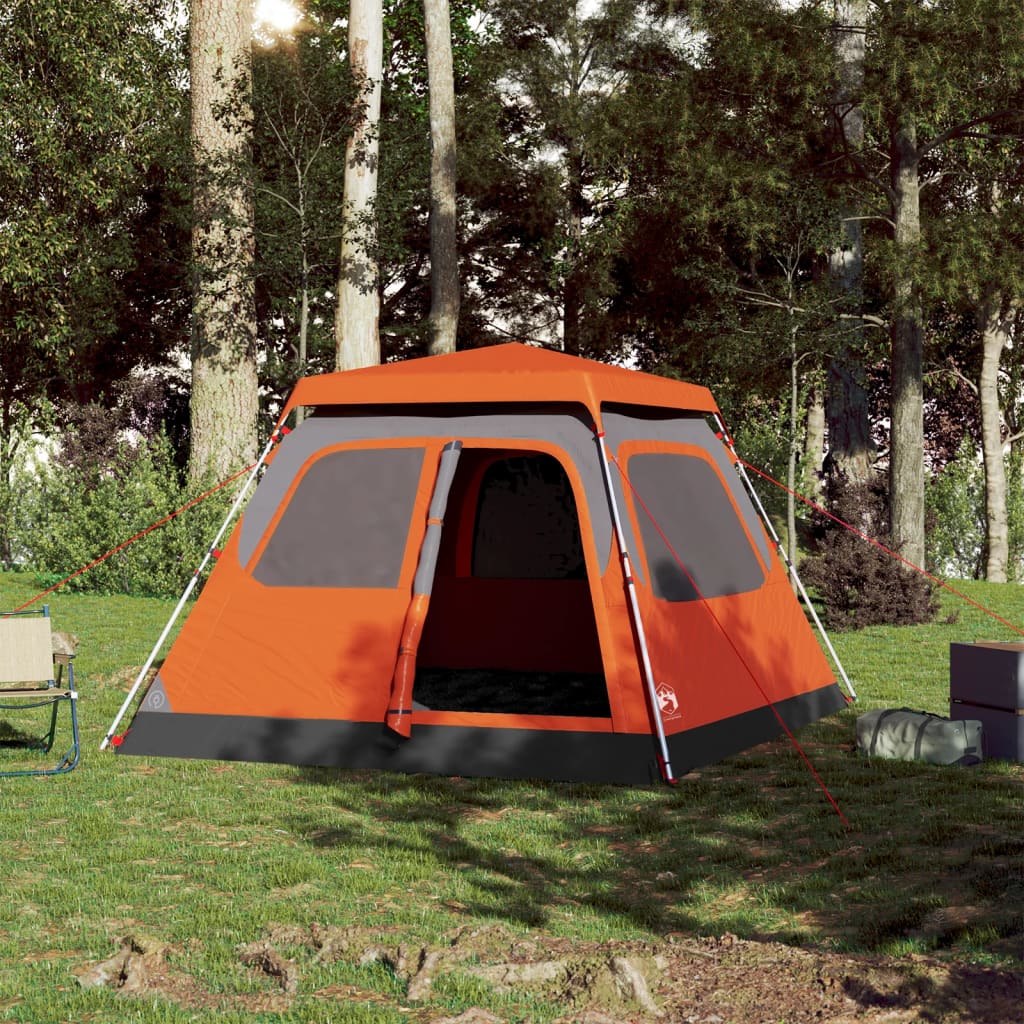 vidaXL Kuppel-Campingzelt 4 Personen Grau und Orange Quick Release - Image 3