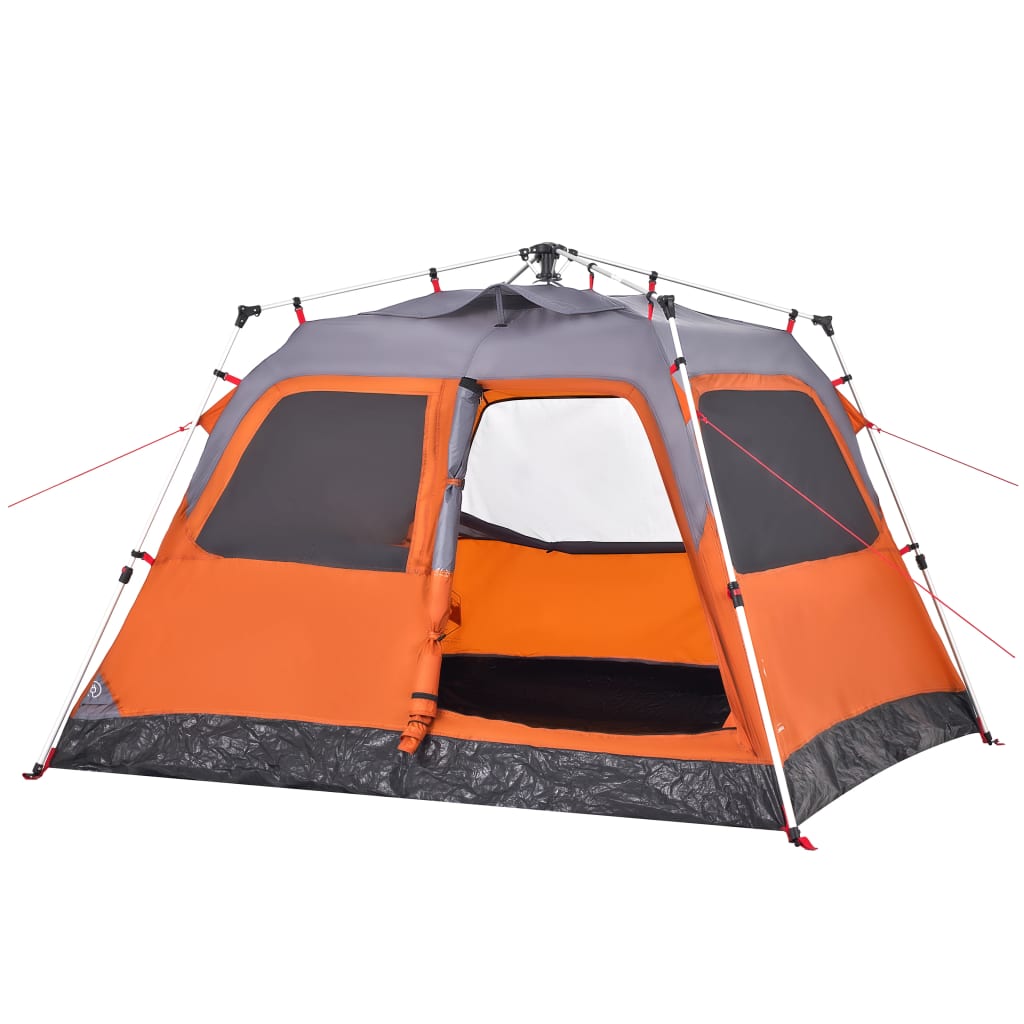 vidaXL Kuppel-Campingzelt 4 Personen Grau und Orange Quick Release - Image 5