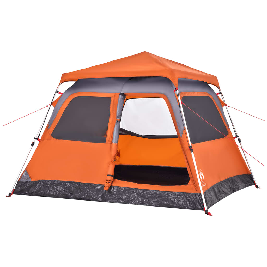 vidaXL Kuppel-Campingzelt 4 Personen Grau und Orange Quick Release - Image 4