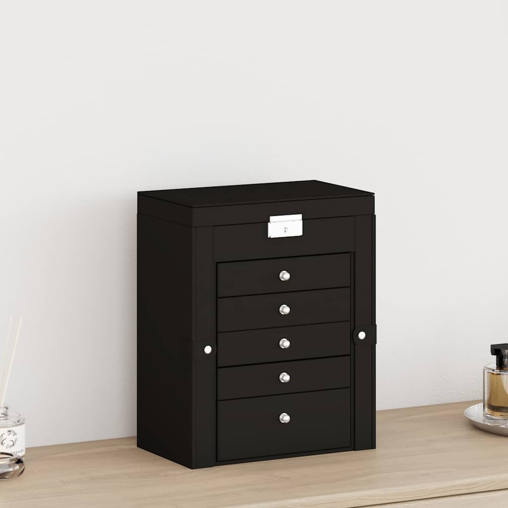 vidaXL Schmuckkästchen 6-Schichten mit Spiegel Abschließbar Schwarz - Image 3
