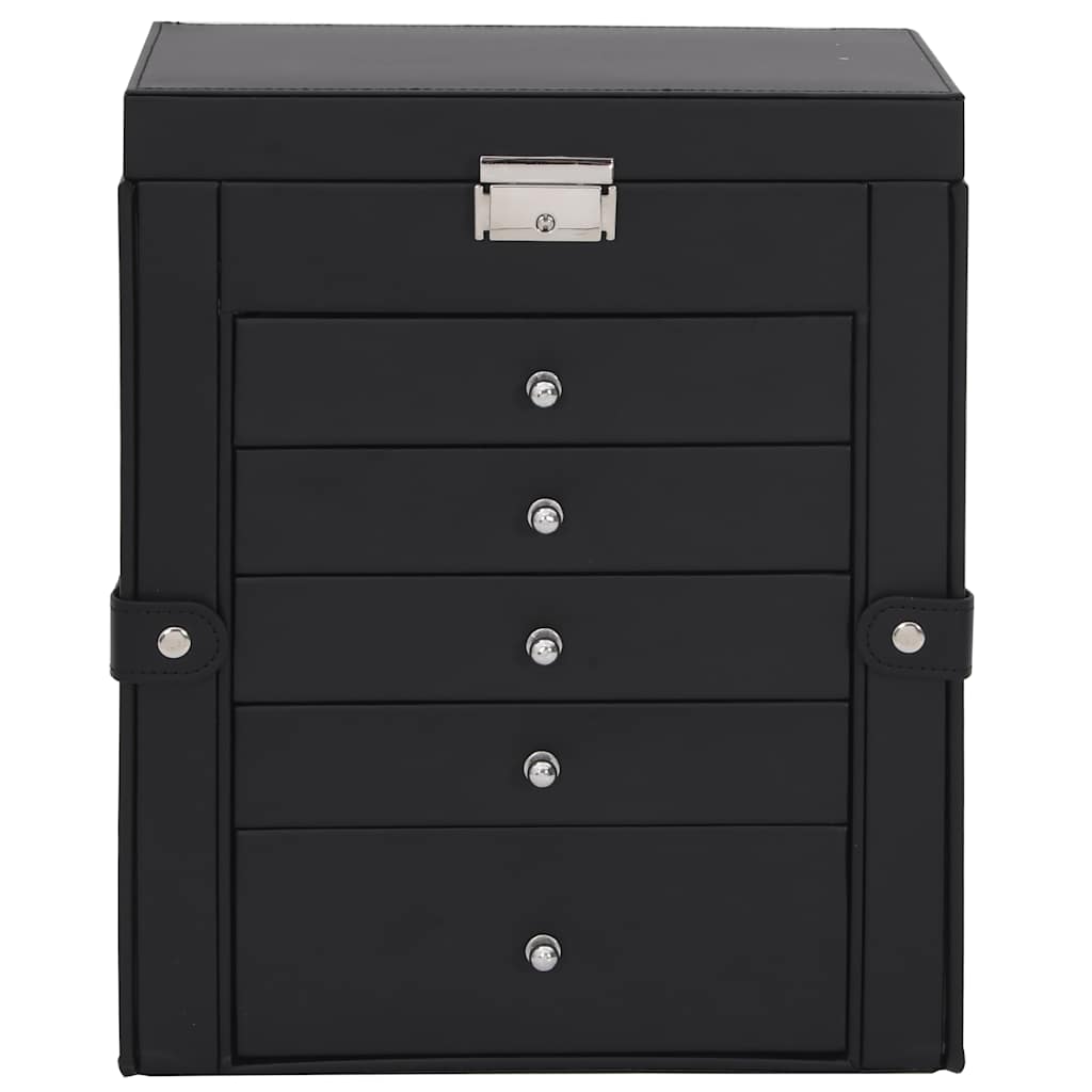 vidaXL Schmuckkästchen 6-Schichten mit Spiegel Abschließbar Schwarz - Image 4