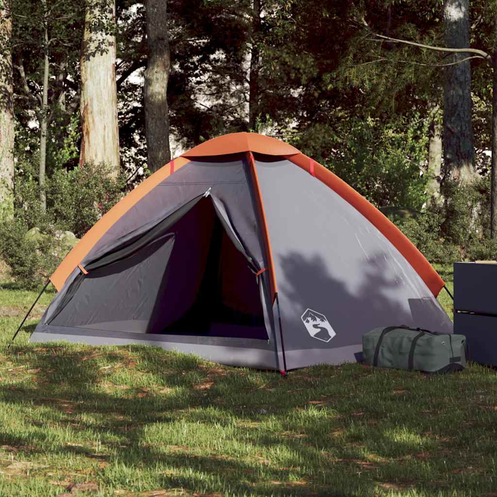 vidaXL Kuppel-Campingzelt 2 Personen Grau und Orange Wasserdicht