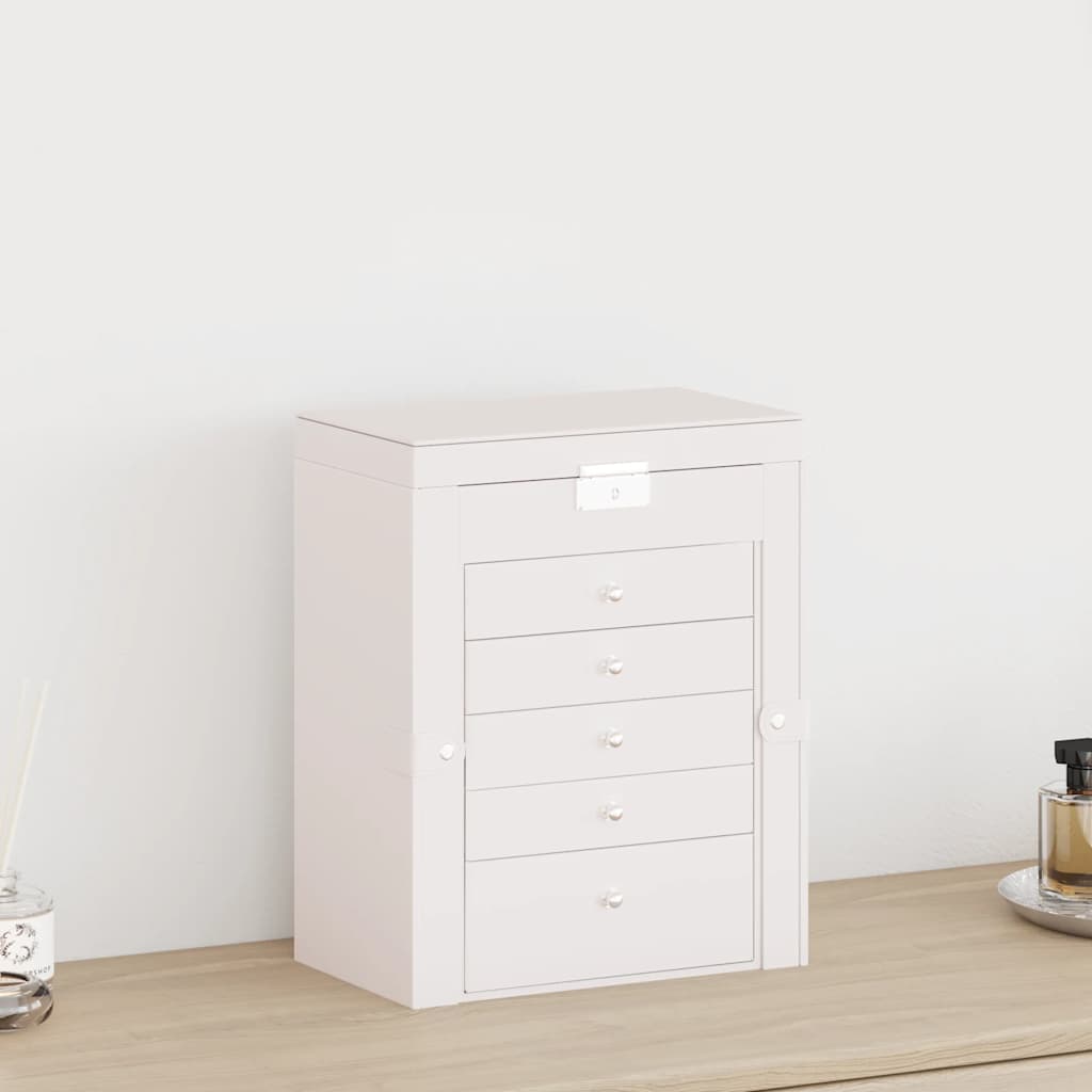 vidaXL Schmuckkästchen 6-Schichten mit Spiegel Abschließbar Weiß - Image 3