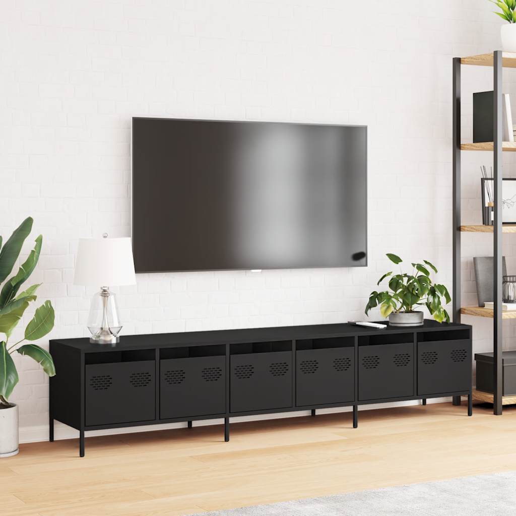 vidaXL TV-Schrank Schwarz 202x39x43,5 cm Kaltgewalzter Stahl - Image 3