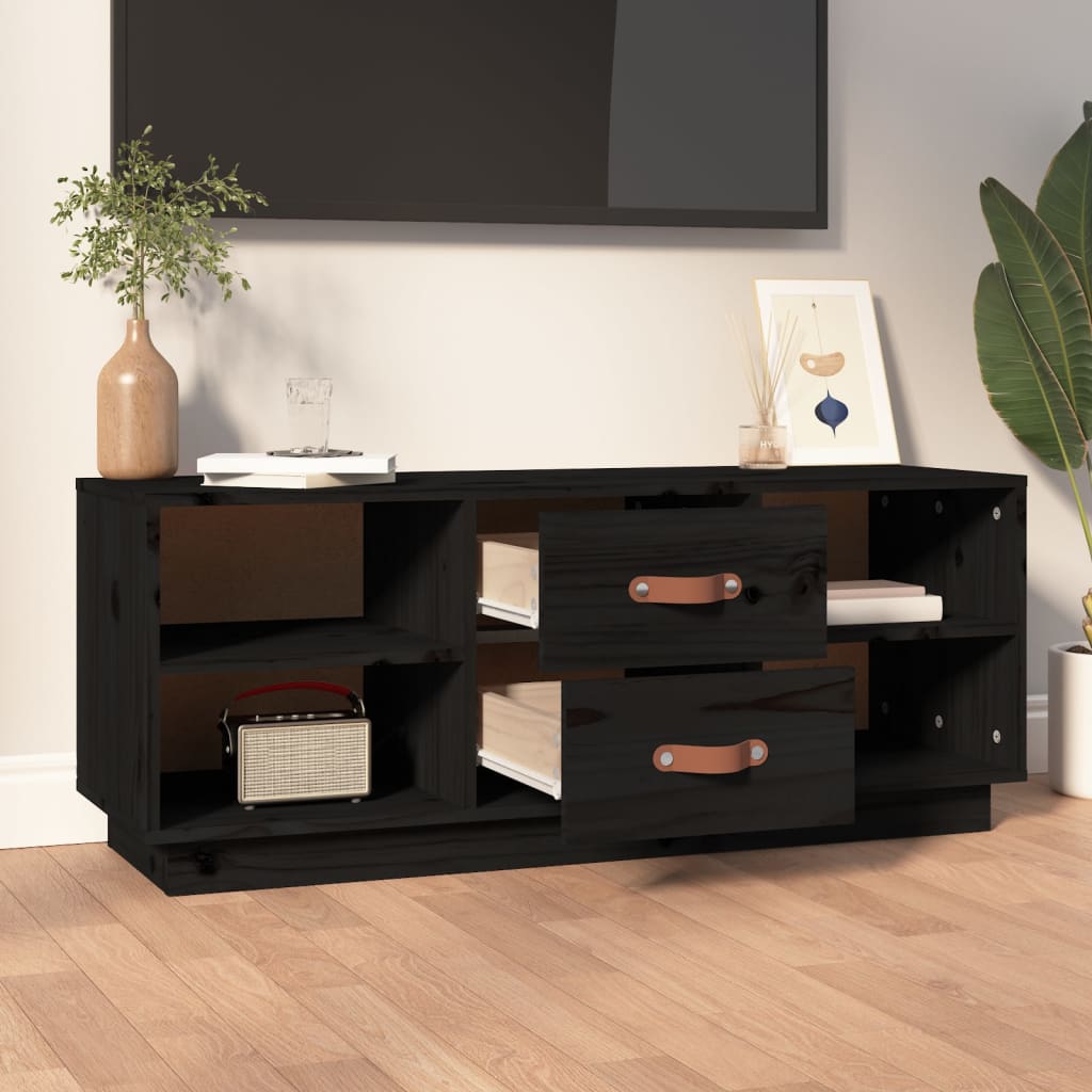 vidaXL TV-Schrank Schwarz 100x34x40 cm Massivholz Kiefer - Image 3