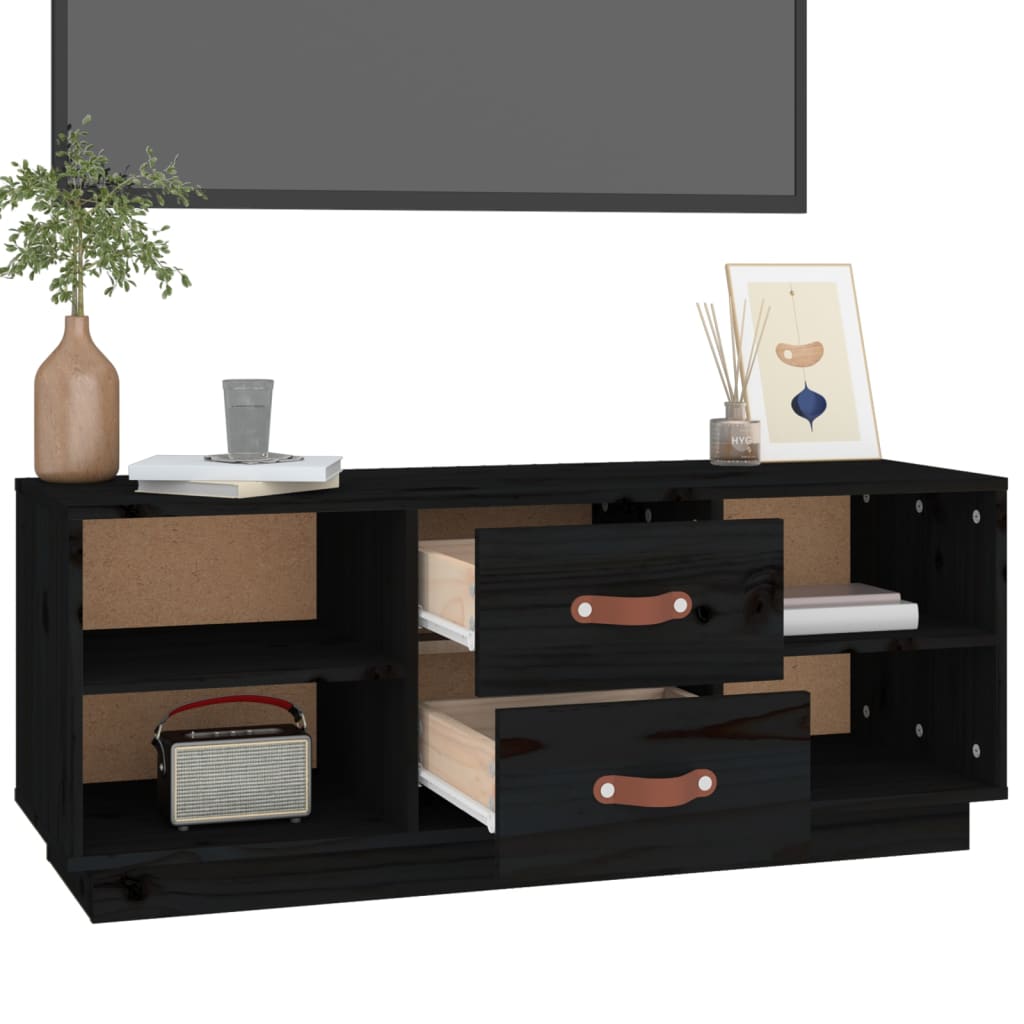 vidaXL TV-Schrank Schwarz 100x34x40 cm Massivholz Kiefer - Image 5