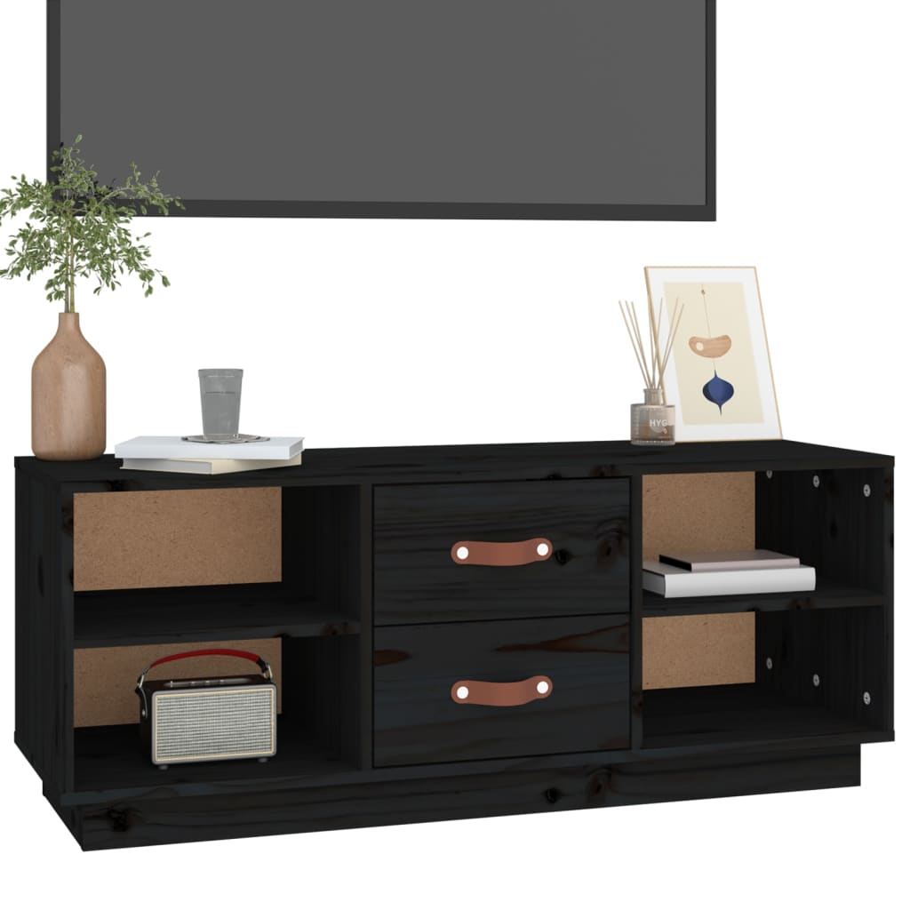 vidaXL TV-Schrank Schwarz 100x34x40 cm Massivholz Kiefer - Image 4