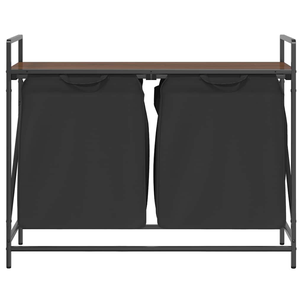 vidaXL Wäschekorb 2 Fächer mit Ablage Braun Eichen-Optik - Image 6