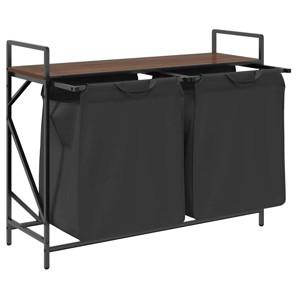 vidaXL Wäschekorb 2 Fächer mit Ablage Braun Eichen-Optik - Image 5