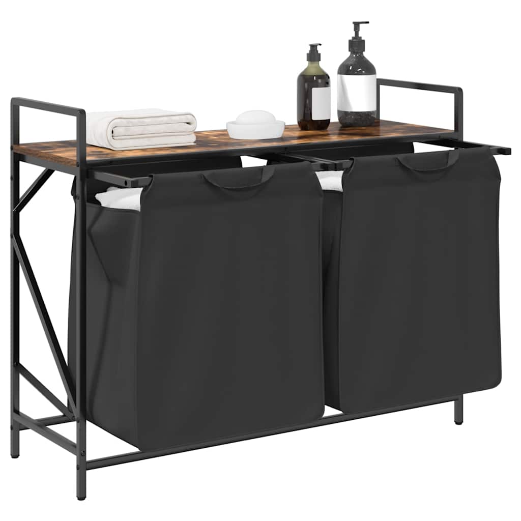 vidaXL Wäschekorb 2 Fächer mit Ablage Räuchereiche - Image 4