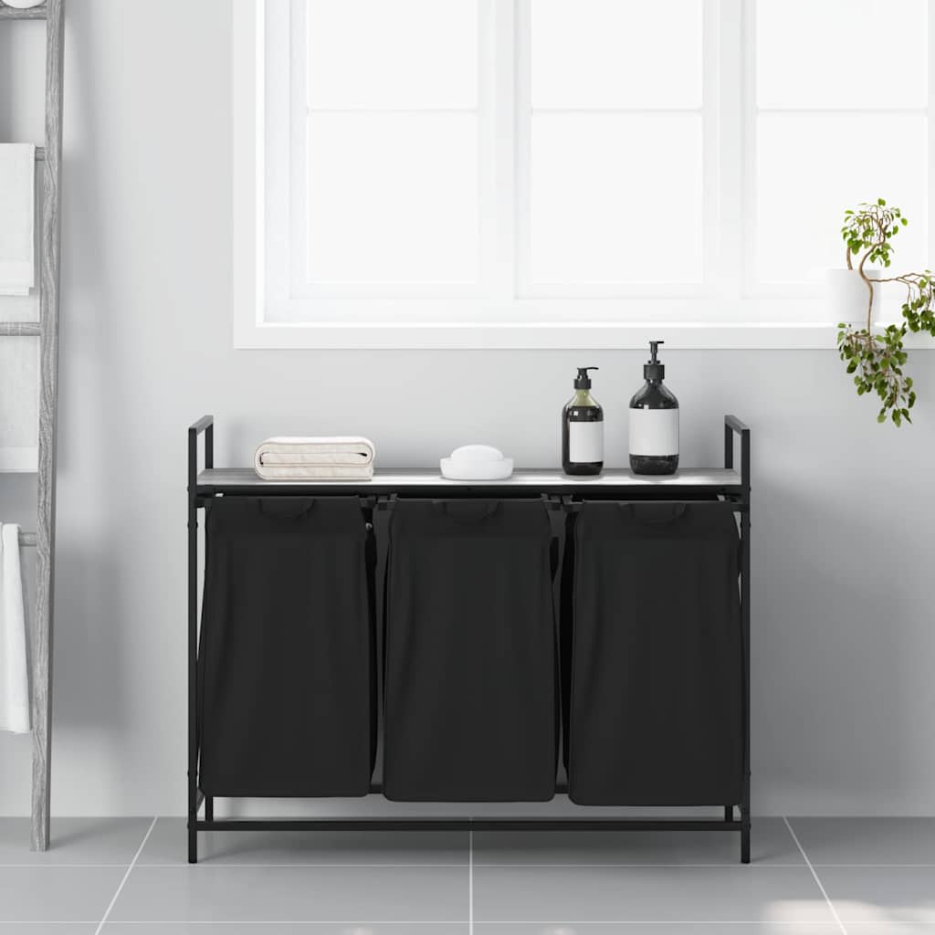 vidaXL Wäschekorb 3 Fächer mit Ablage Grau Sonoma - Image 3