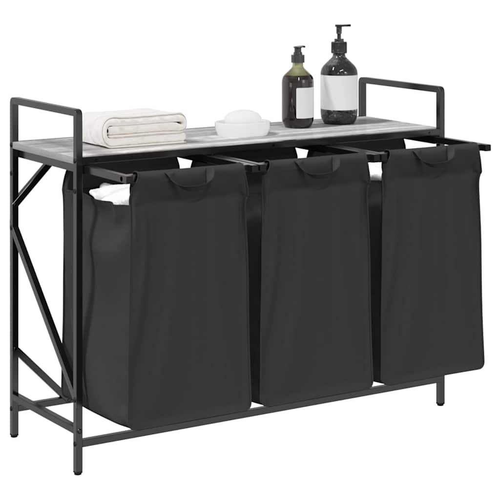 vidaXL Wäschekorb 3 Fächer mit Ablage Grau Sonoma - Image 4