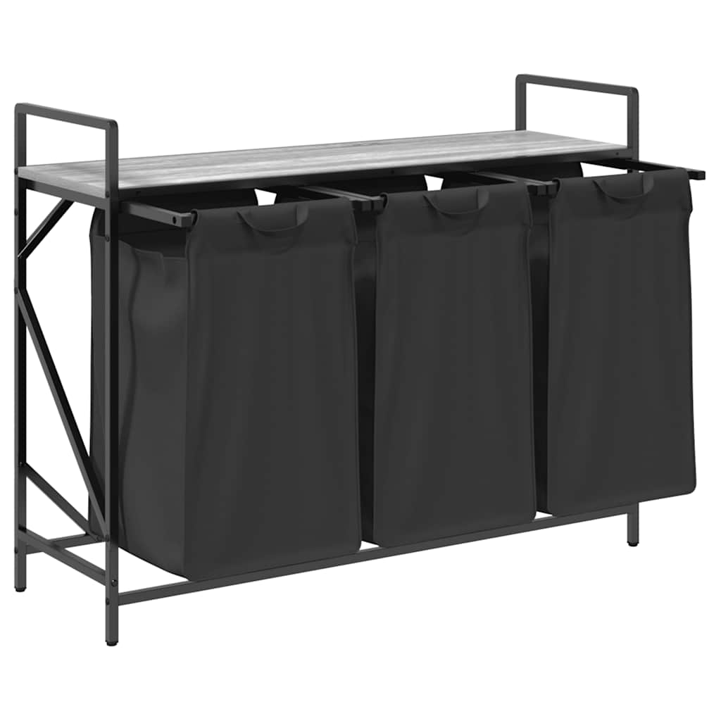 vidaXL Wäschekorb 3 Fächer mit Ablage Grau Sonoma - Image 5