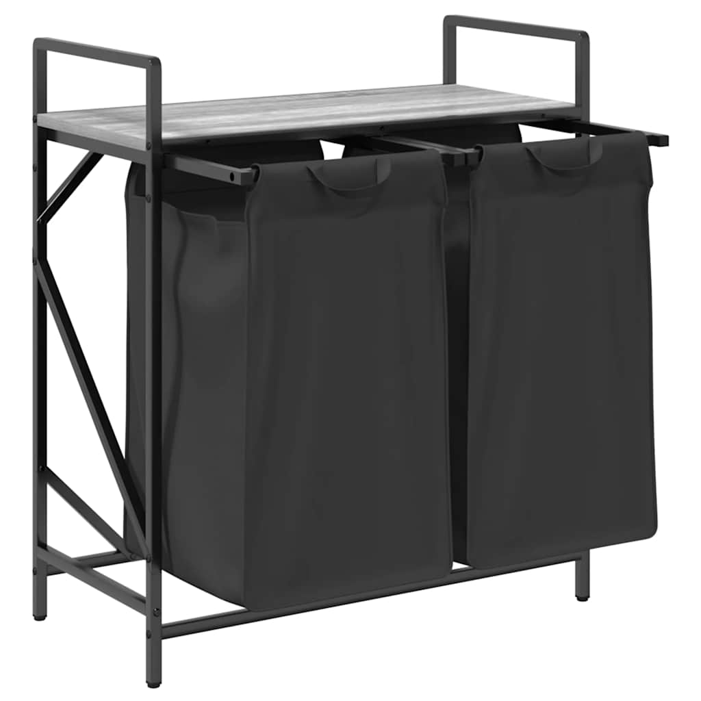 vidaXL Wäschekorb 2 Fächer mit Ablage Grau Sonoma - Image 5