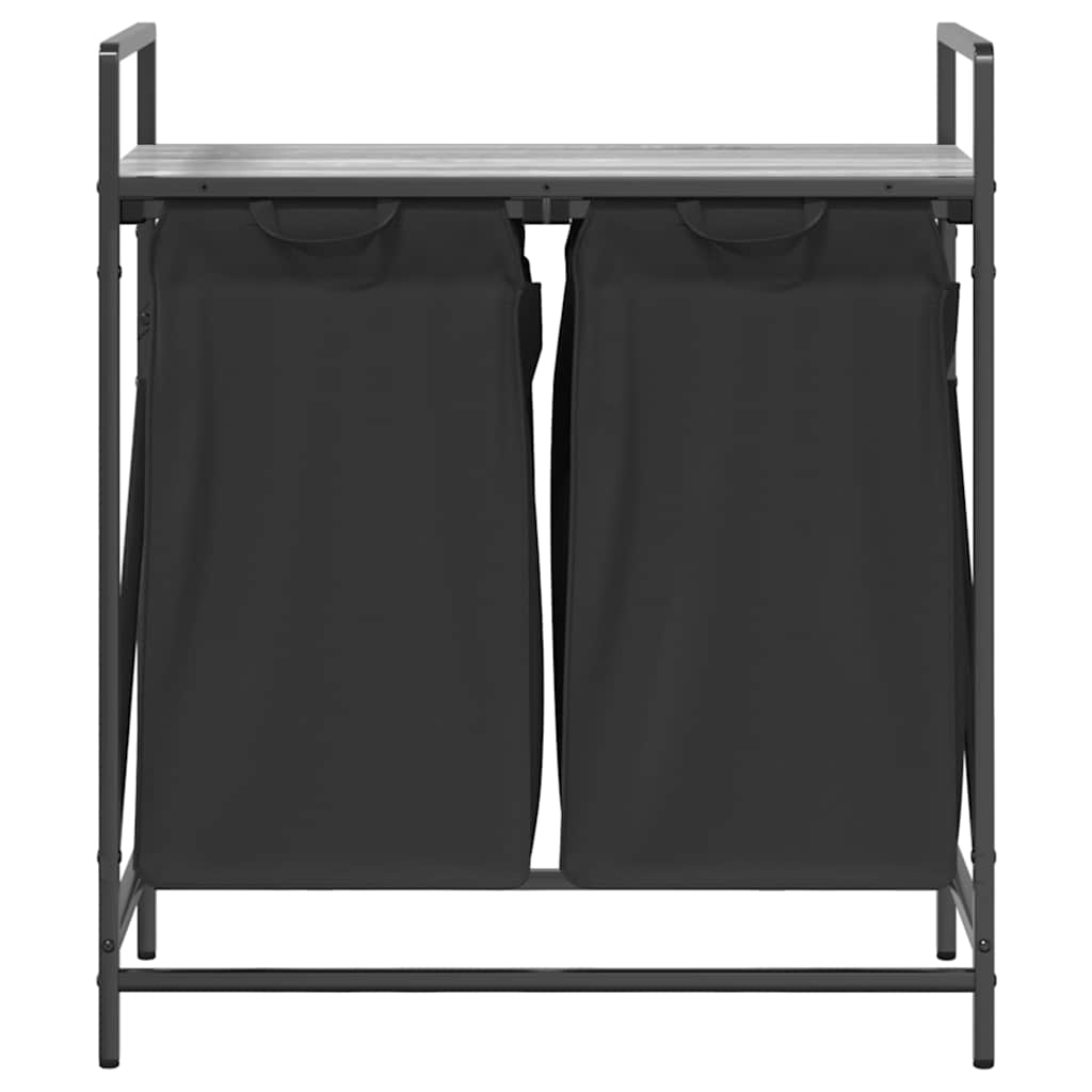 vidaXL Wäschekorb 2 Fächer mit Ablage Grau Sonoma - Image 6