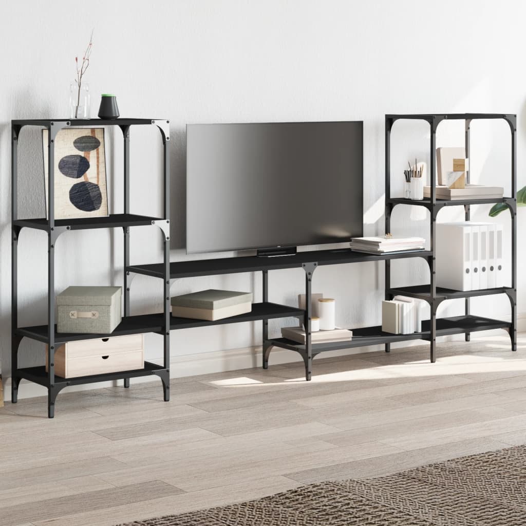 vidaXL TV-Schrank Schwarz 206,5x28,5x95 cm Holzwerkstoff - Image 3