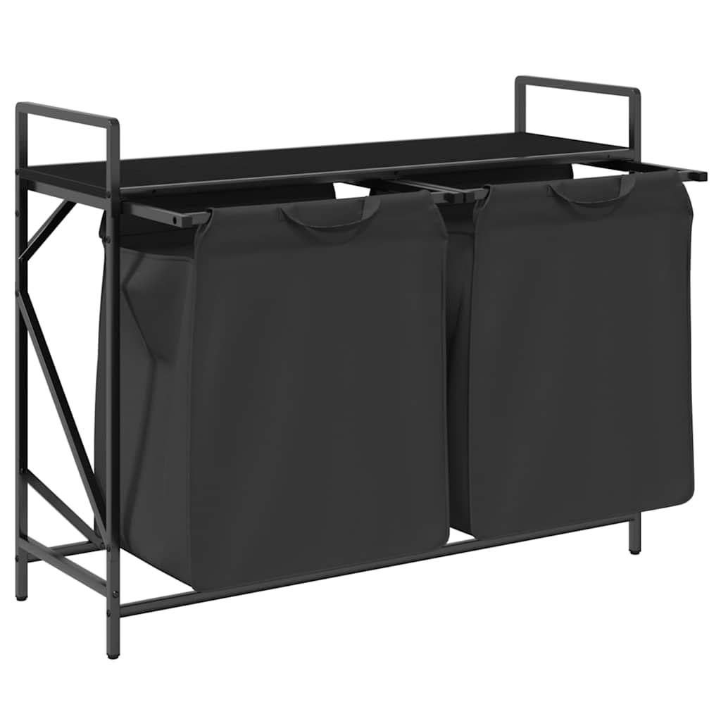 vidaXL Wäschekorb 2 Fächer mit Ablage Schwarz Eichen-Optik - Image 5