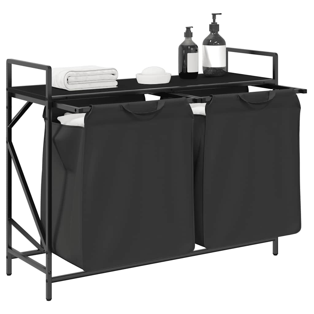 vidaXL Wäschekorb 2 Fächer mit Ablage Schwarz Eichen-Optik - Image 4