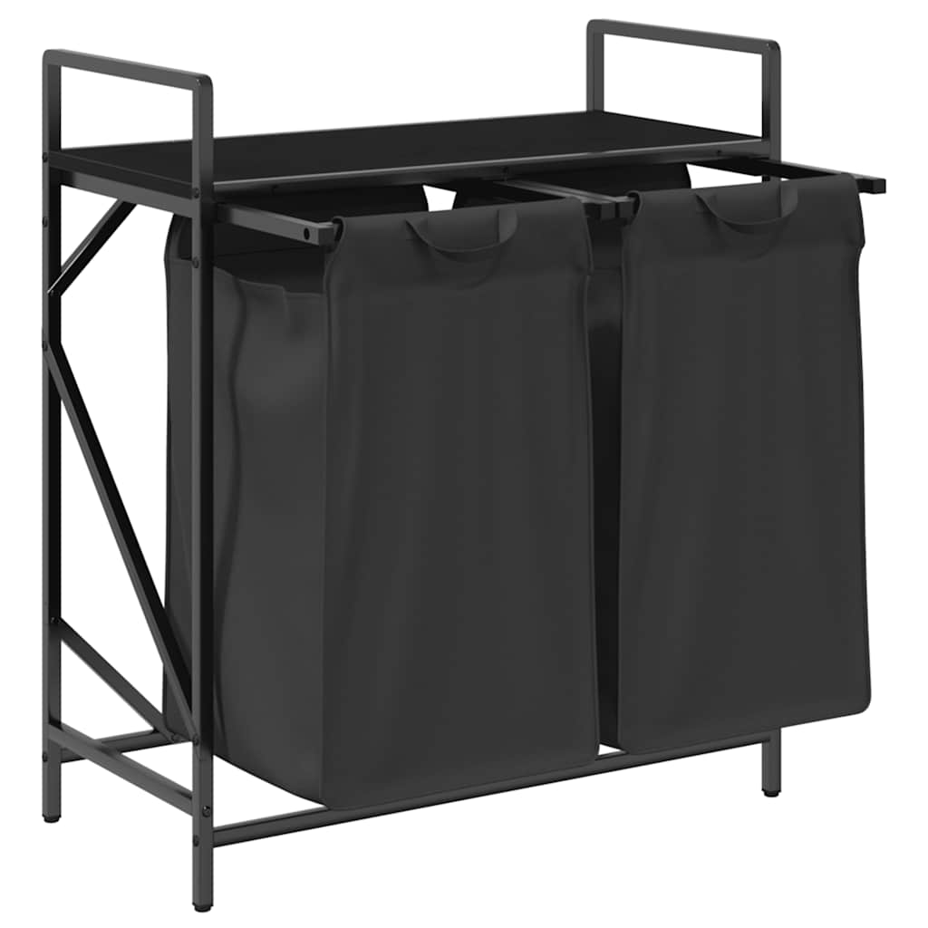 vidaXL Wäschekorb 2 Fächer mit Ablage Schwarz Eichen-Optik - Image 5