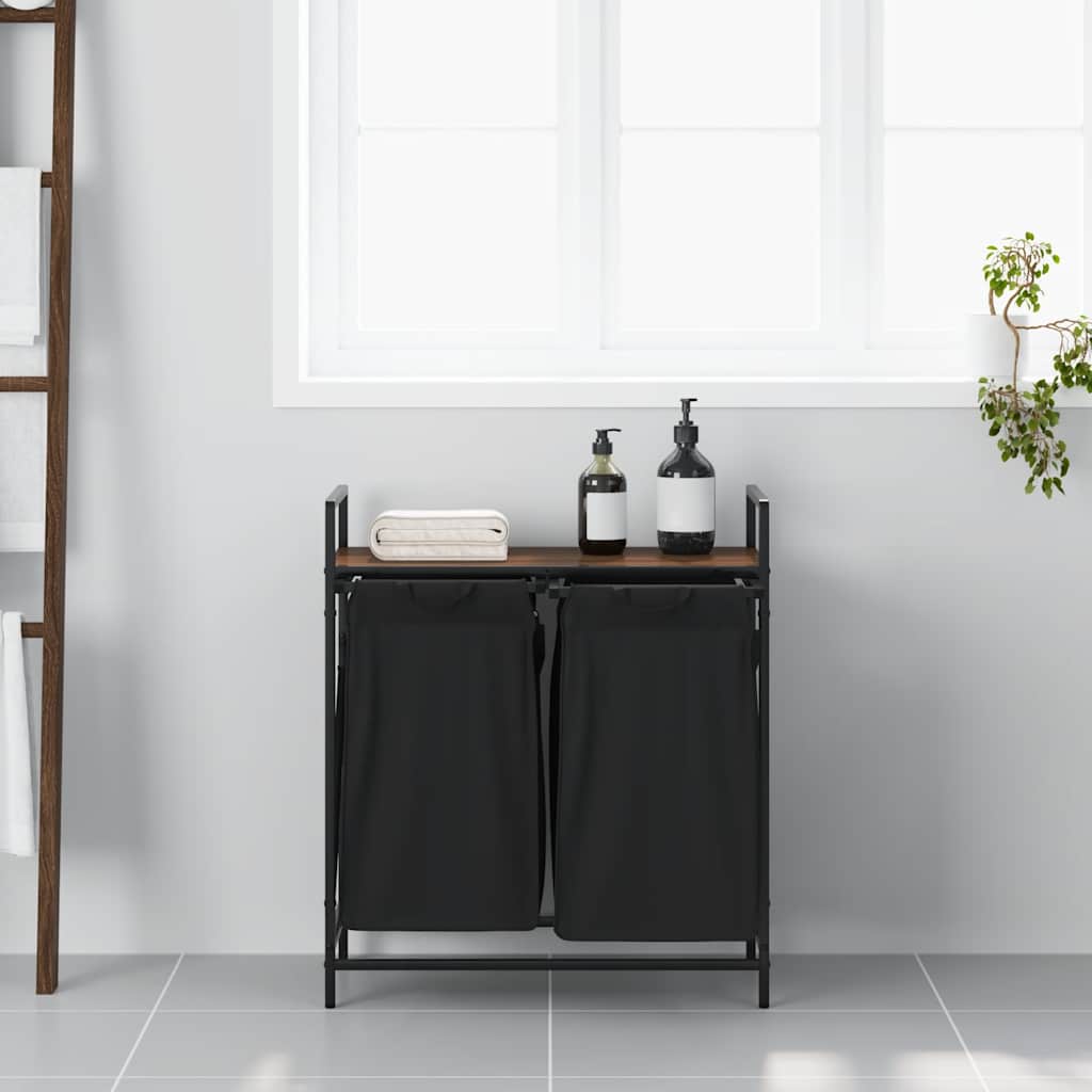 vidaXL Wäschekorb 2 Fächer mit Ablage Braun Eichen-Optik - Image 3