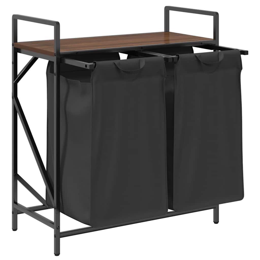 vidaXL Wäschekorb 2 Fächer mit Ablage Braun Eichen-Optik - Image 5