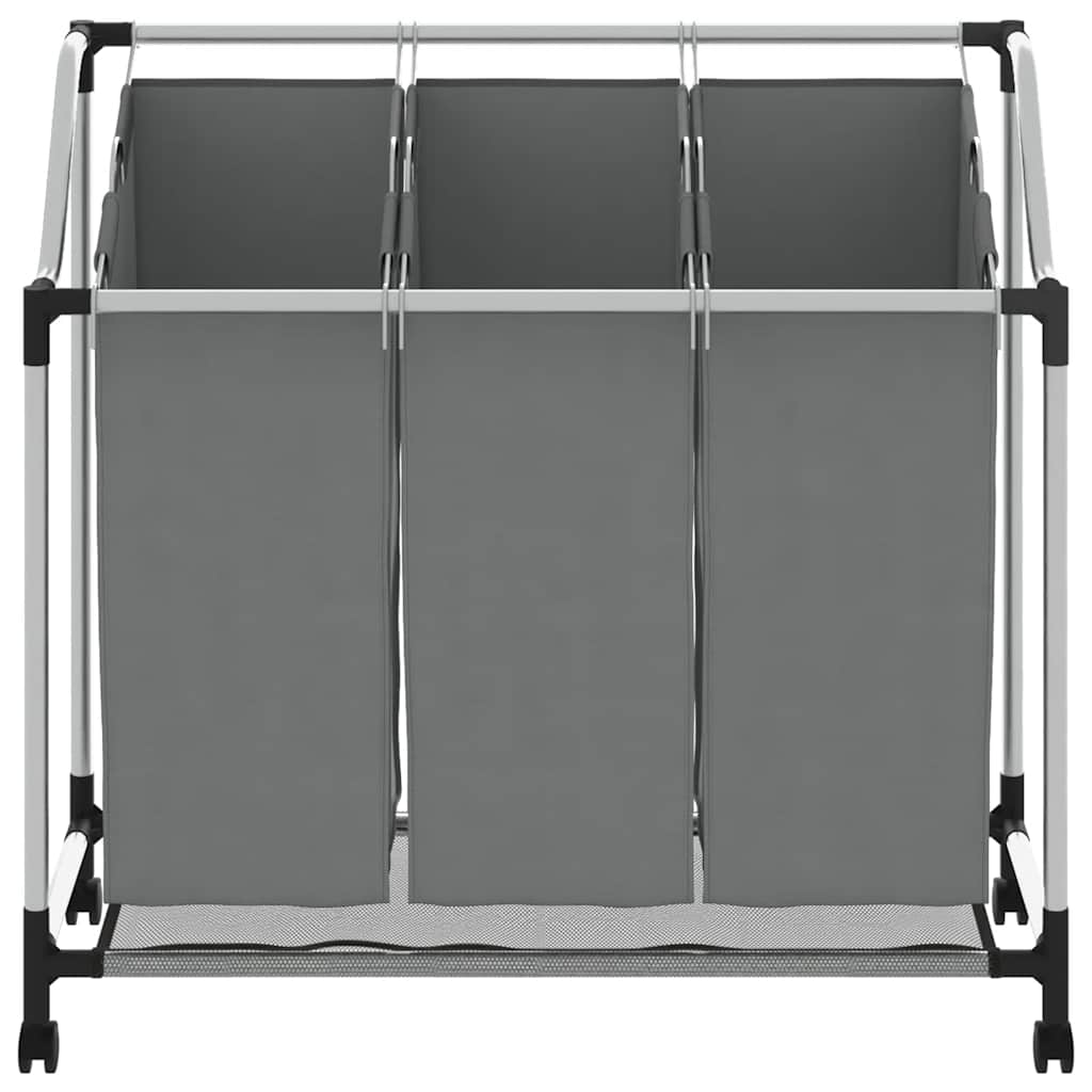 vidaXL Wäschekorb mit Rollen 3 Fächer Grau - Image 5