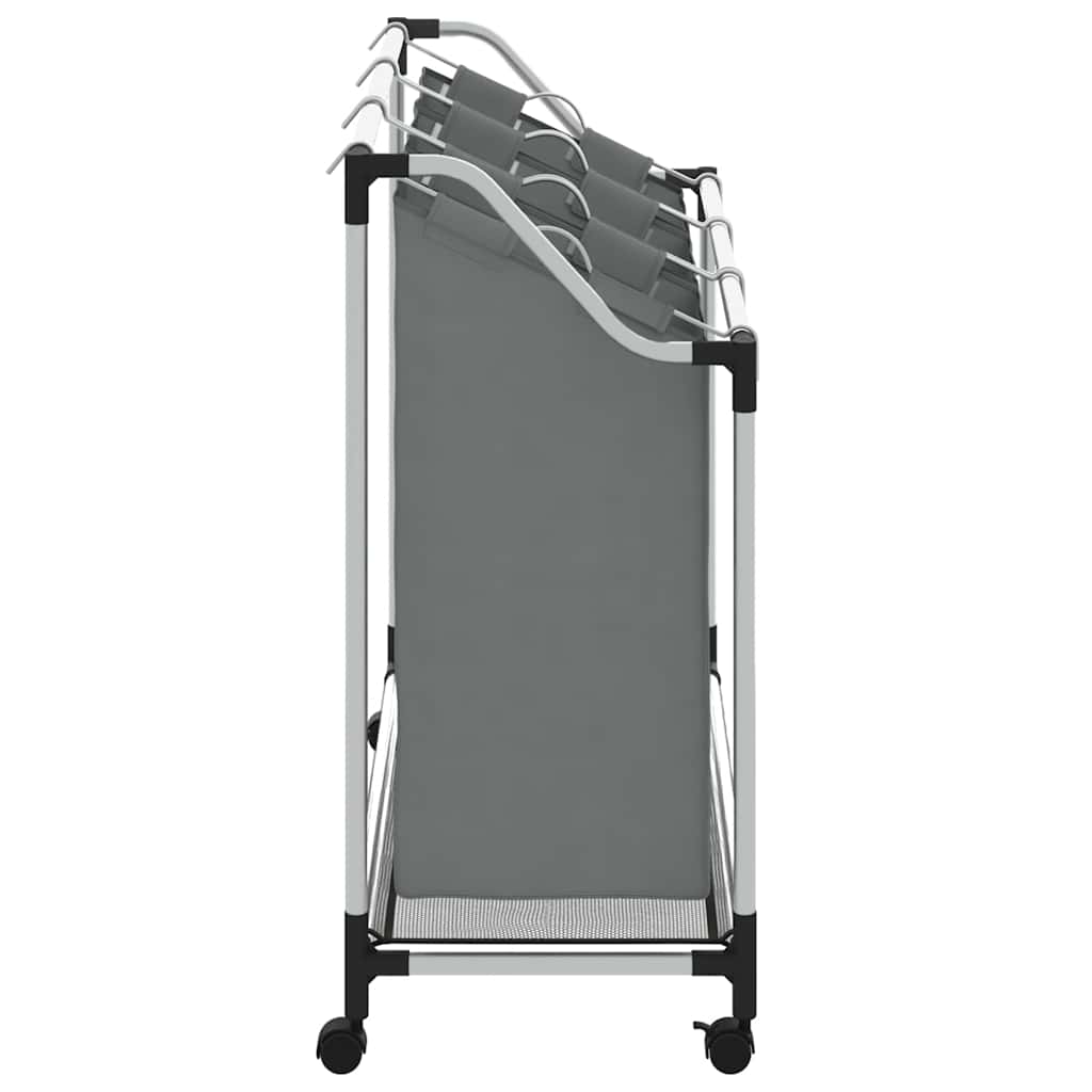 vidaXL Wäschekorb mit Rollen 3 Fächer Grau - Image 6