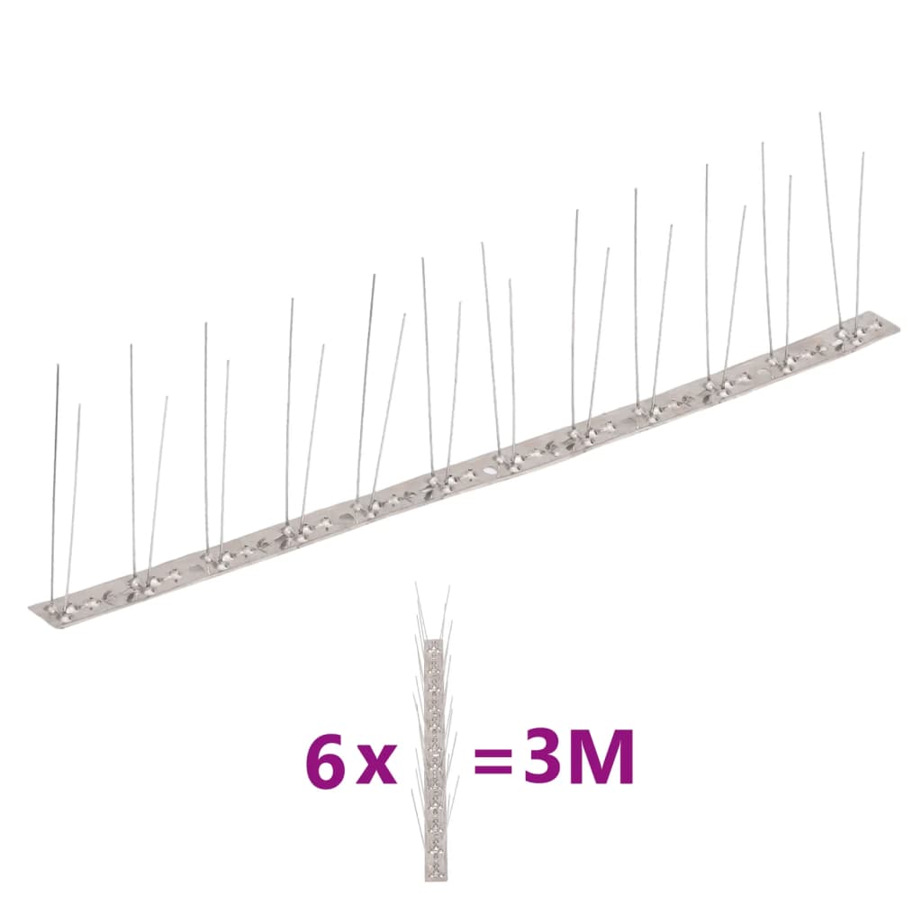vidaXL 6-tlg. Taubenabwehr Spikes-Set Edelstahl 3 m 2-reihig