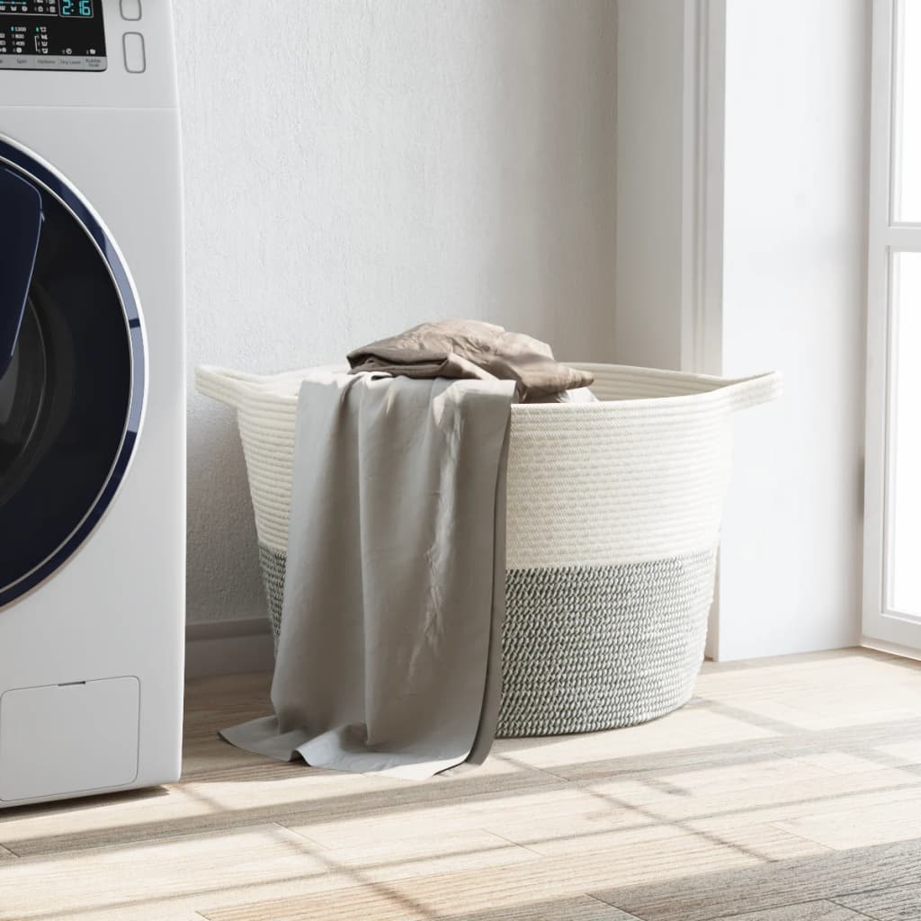 vidaXL Wäschekorb Grau und Weiß Ø60x36 cm Baumwolle - Image 3