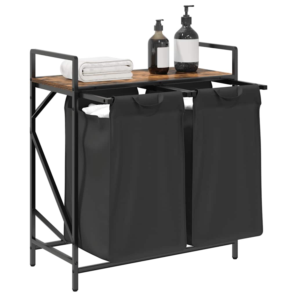 vidaXL Wäschekorb 2 Fächer mit Ablage Räuchereiche - Image 4