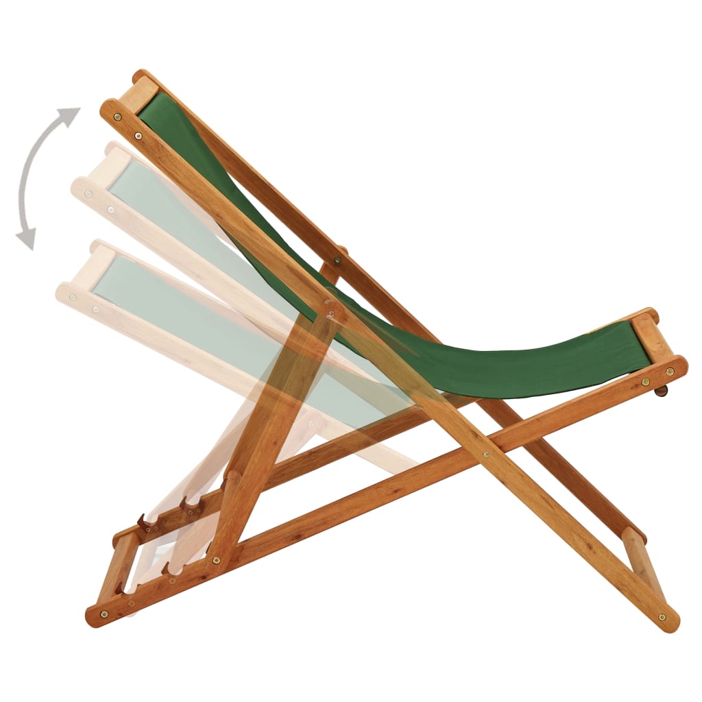 vidaXL Strandstuhl Klappbar Eukalyptusholz und Stoff Grün - Image 3