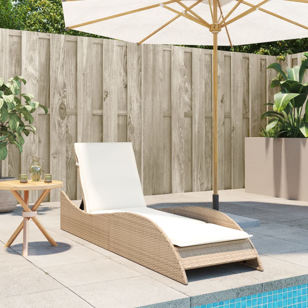 vidaXL Sonnenliege mit Auflage Beige 60x205x73 cm Poly Rattan - Image 3