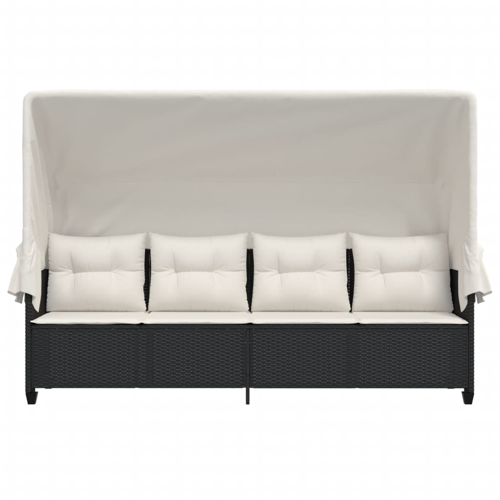 vidaXL Sonnenliege mit Dach und Kissen Schwarz Poly Rattan - Image 5