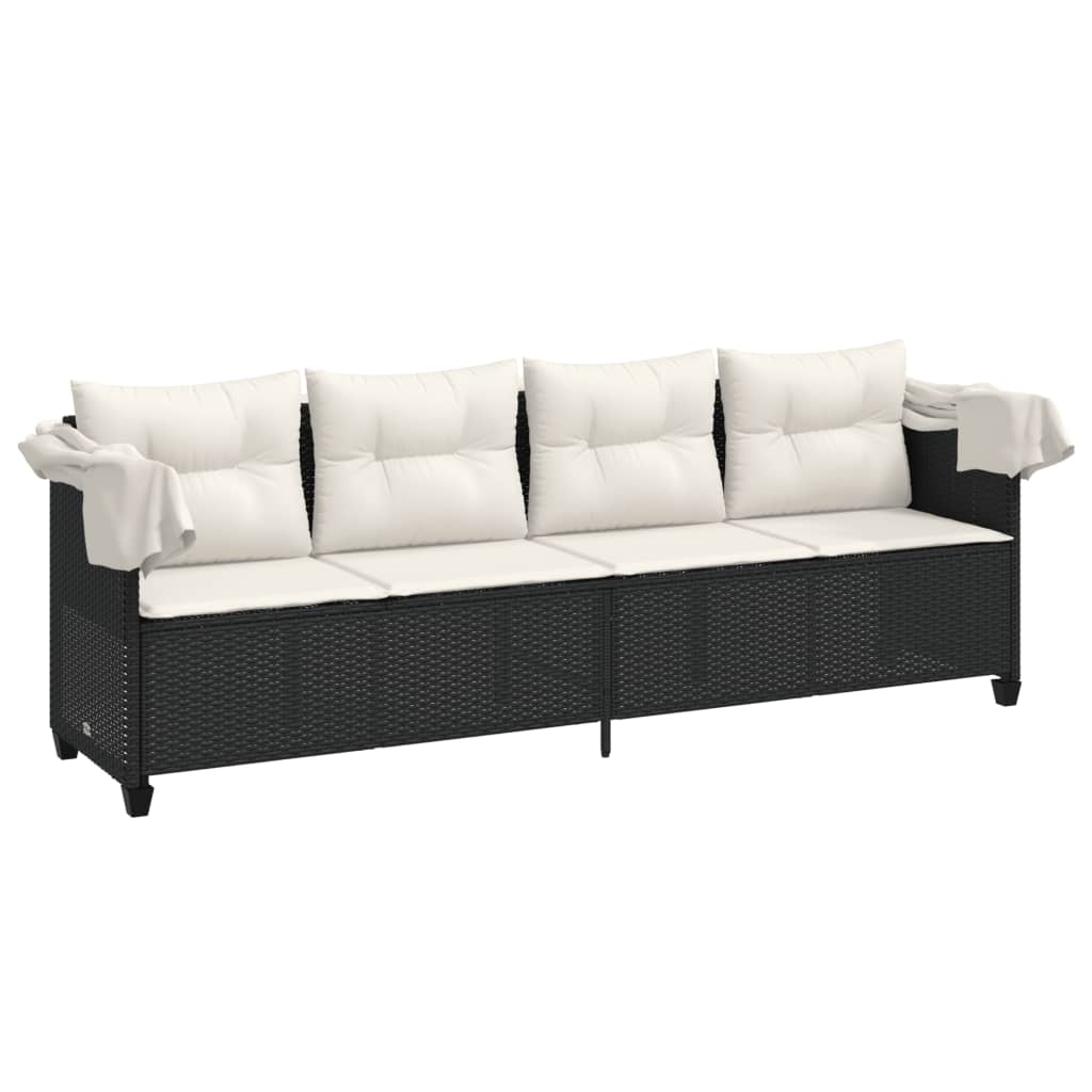 vidaXL Sonnenliege mit Dach und Kissen Schwarz Poly Rattan - Image 4