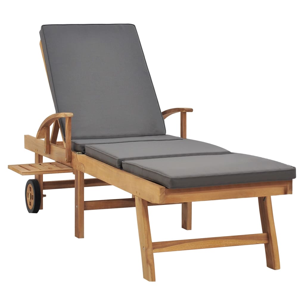 vidaXL Sonnenliege mit Auflage Massivholz Teak Dunkelgrau - Image 3