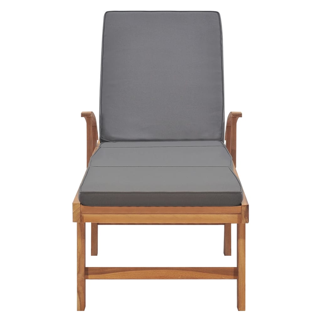 vidaXL Sonnenliege mit Auflage Massivholz Teak Dunkelgrau - Image 4