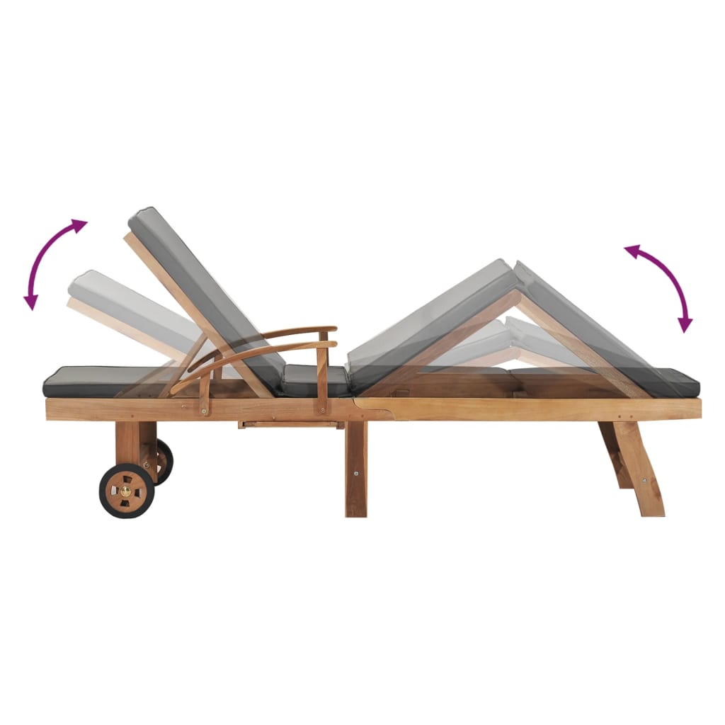vidaXL Sonnenliege mit Auflage Massivholz Teak Dunkelgrau - Image 6