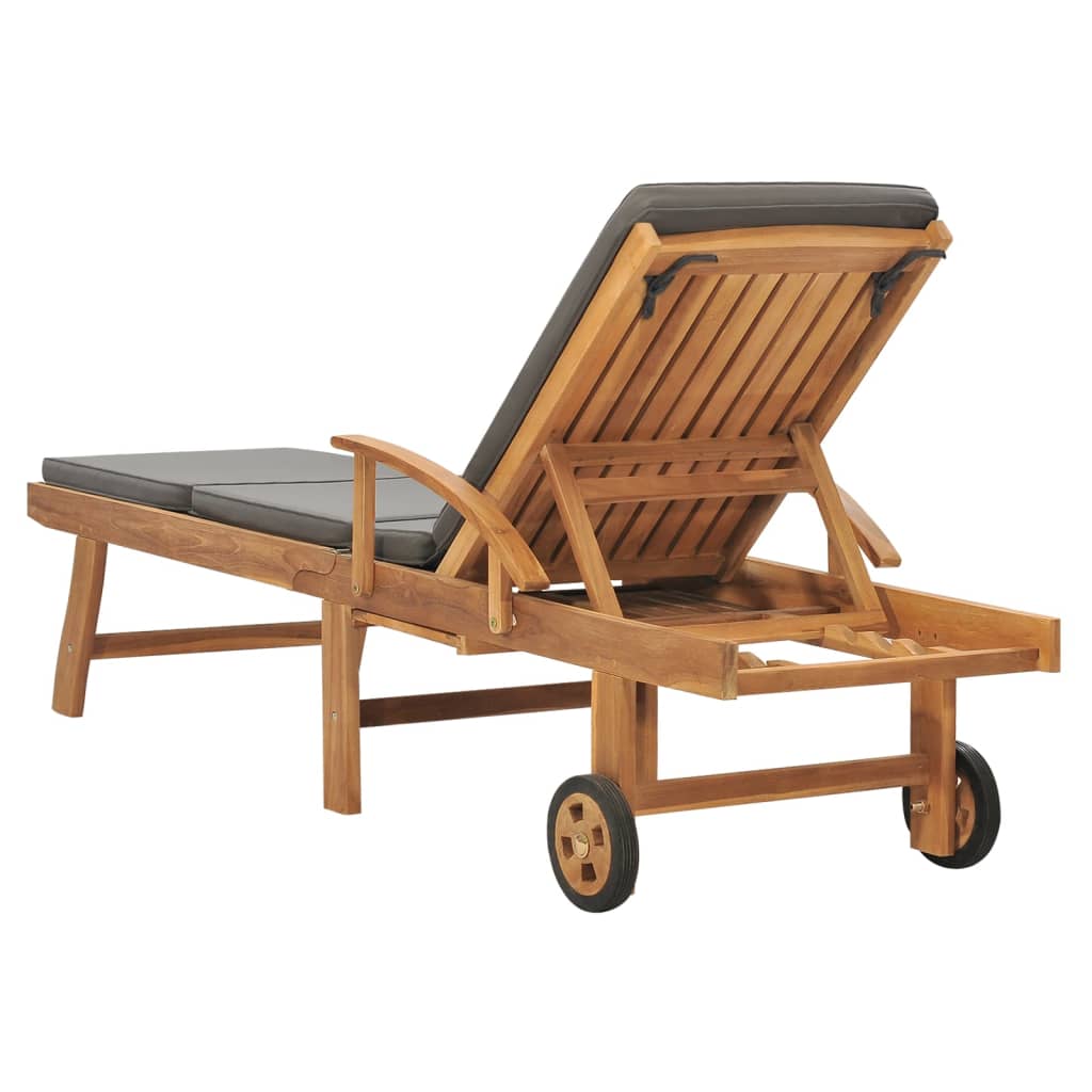 vidaXL Sonnenliege mit Auflage Massivholz Teak Dunkelgrau - Image 5