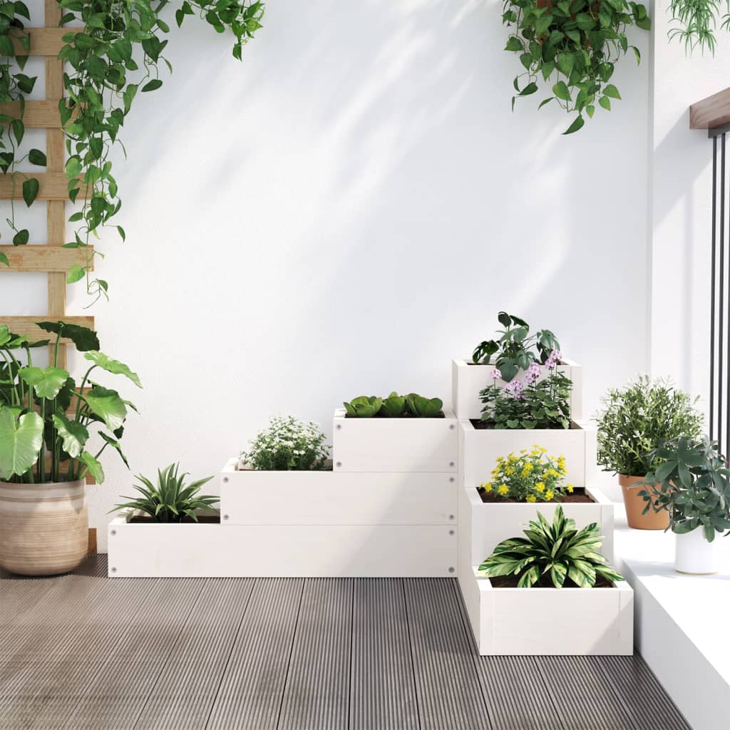 vidaXL Pflanzentreppe 4 Stufen 80,5x79x36 cm Weiß Massivholz Kiefer - Image 3