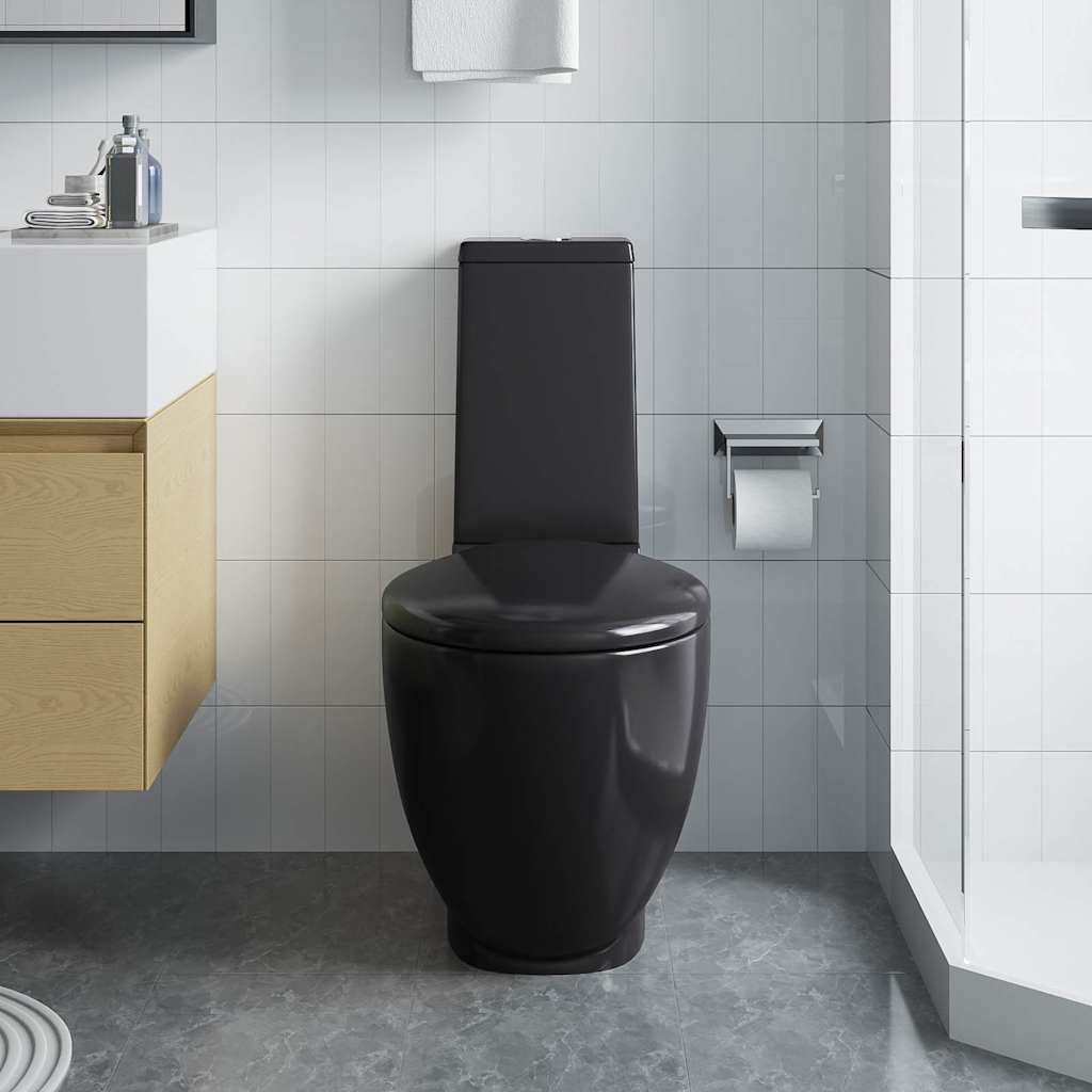 vidaXL WC Keramik-Toilette Badezimmer Rund Senkrechter Abgang Schwarz - Image 3
