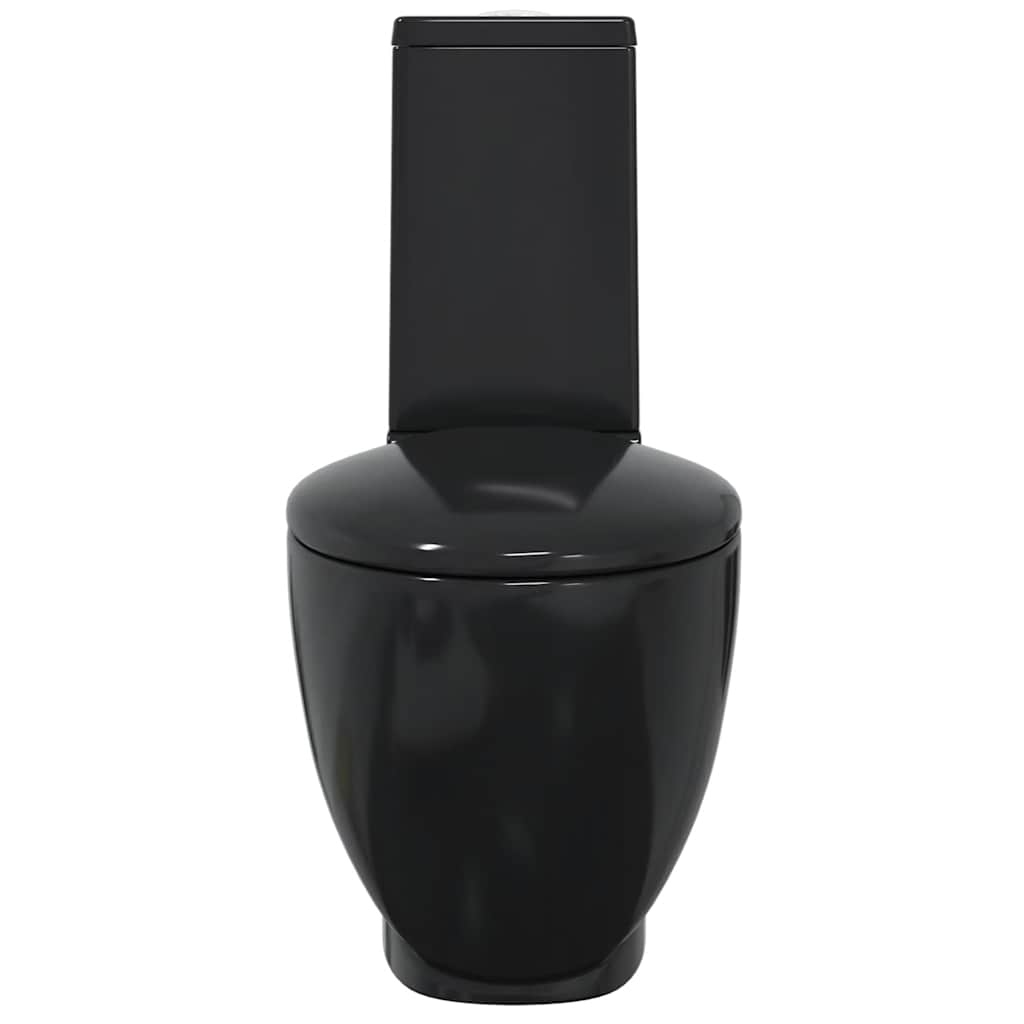 vidaXL WC Keramik-Toilette Badezimmer Rund Senkrechter Abgang Schwarz - Image 4