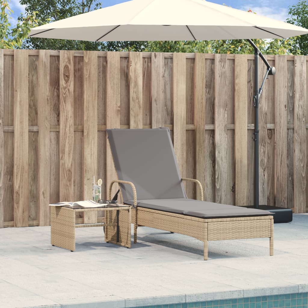 vidaXL Sonnenliege mit Rollen und Auflage Beige Poly Rattan - Image 3