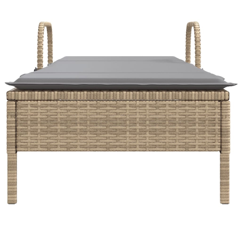 vidaXL Sonnenliege mit Rollen und Auflage Beige Poly Rattan - Image 4