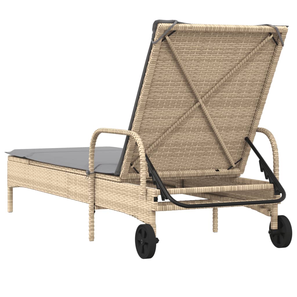 vidaXL Sonnenliege mit Rollen und Auflage Beige Poly Rattan - Image 6