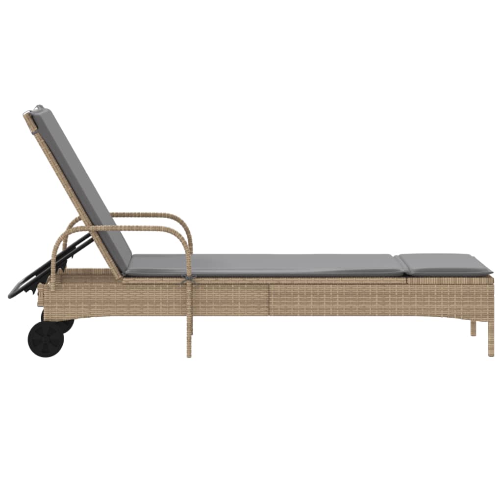 vidaXL Sonnenliege mit Rollen und Auflage Beige Poly Rattan - Image 5